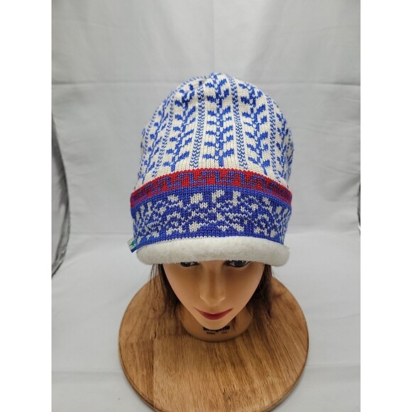 Vintage Wool Turtle Fur Ski Hat Unisex One Size Red, White, Blue - Picture 1 of 7